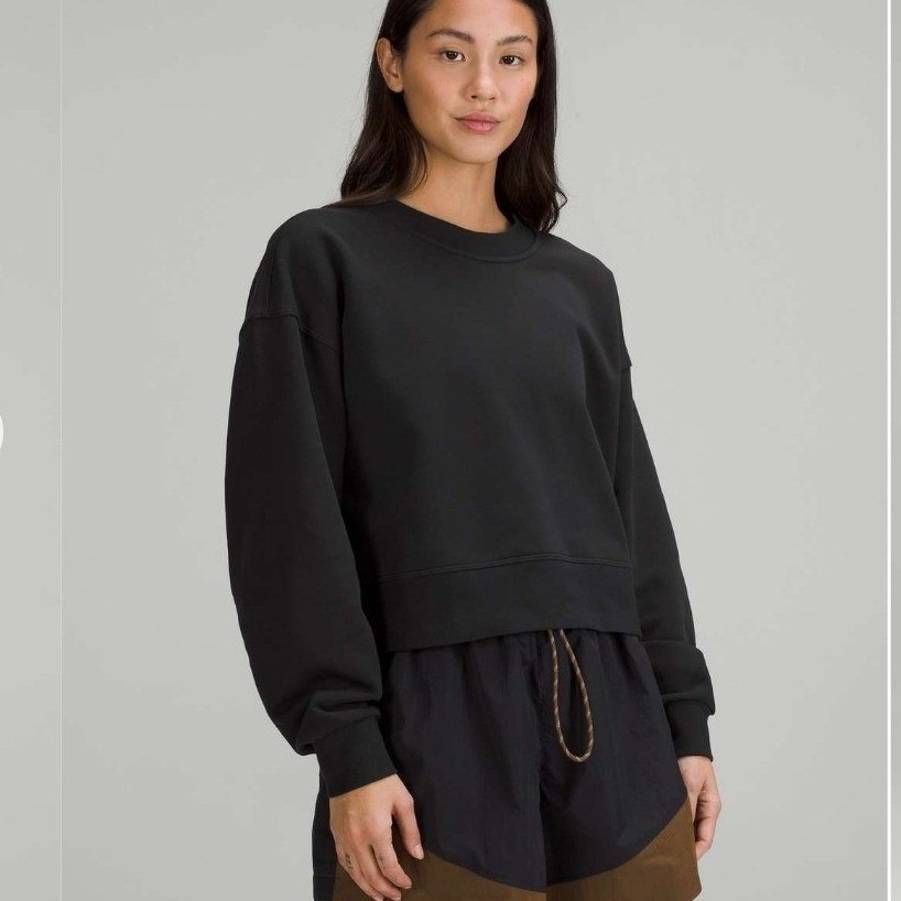 Lululemon 4 Perfectly Oversized Cropped Crew Black French Terry Sweatshirt